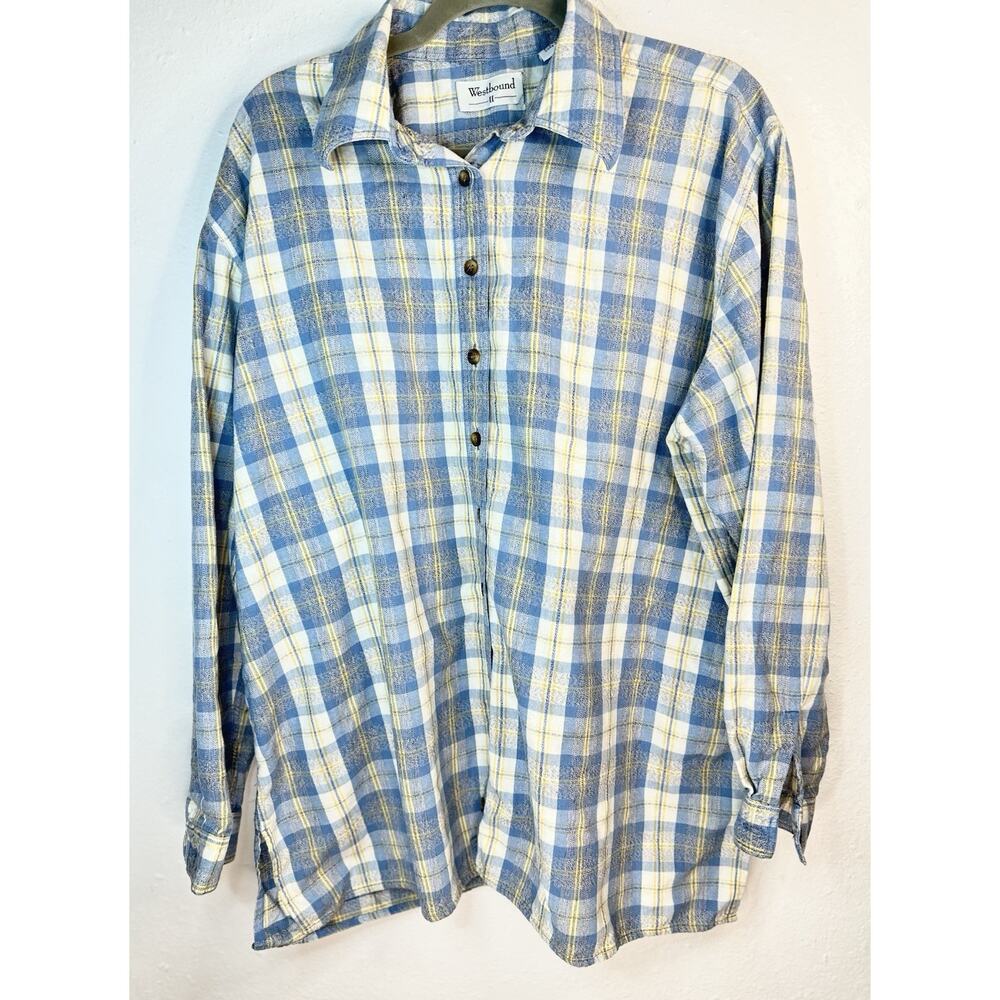 Westbound Blue Yellow Plaid Easter Button Up 1X Flannel